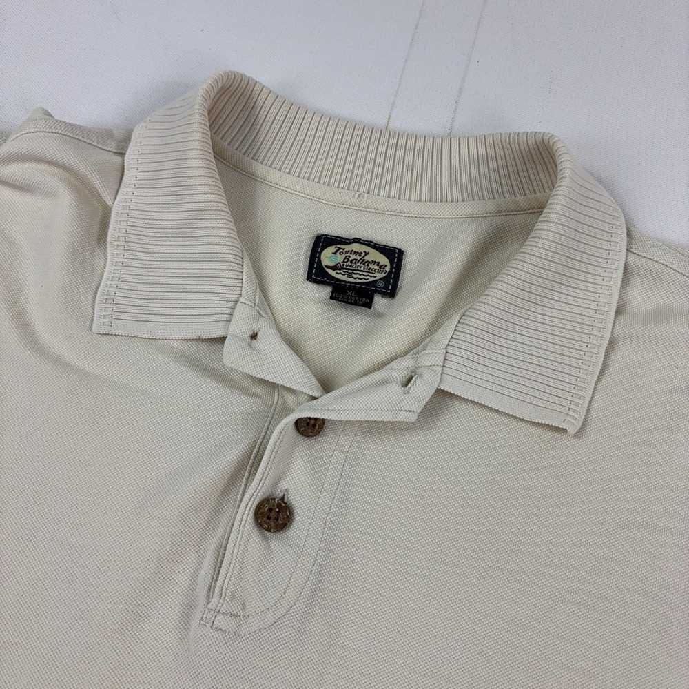 Tommy Bahama Polo Shirt Mens XL White Cotton Knit Short Sleeve Solid Casual